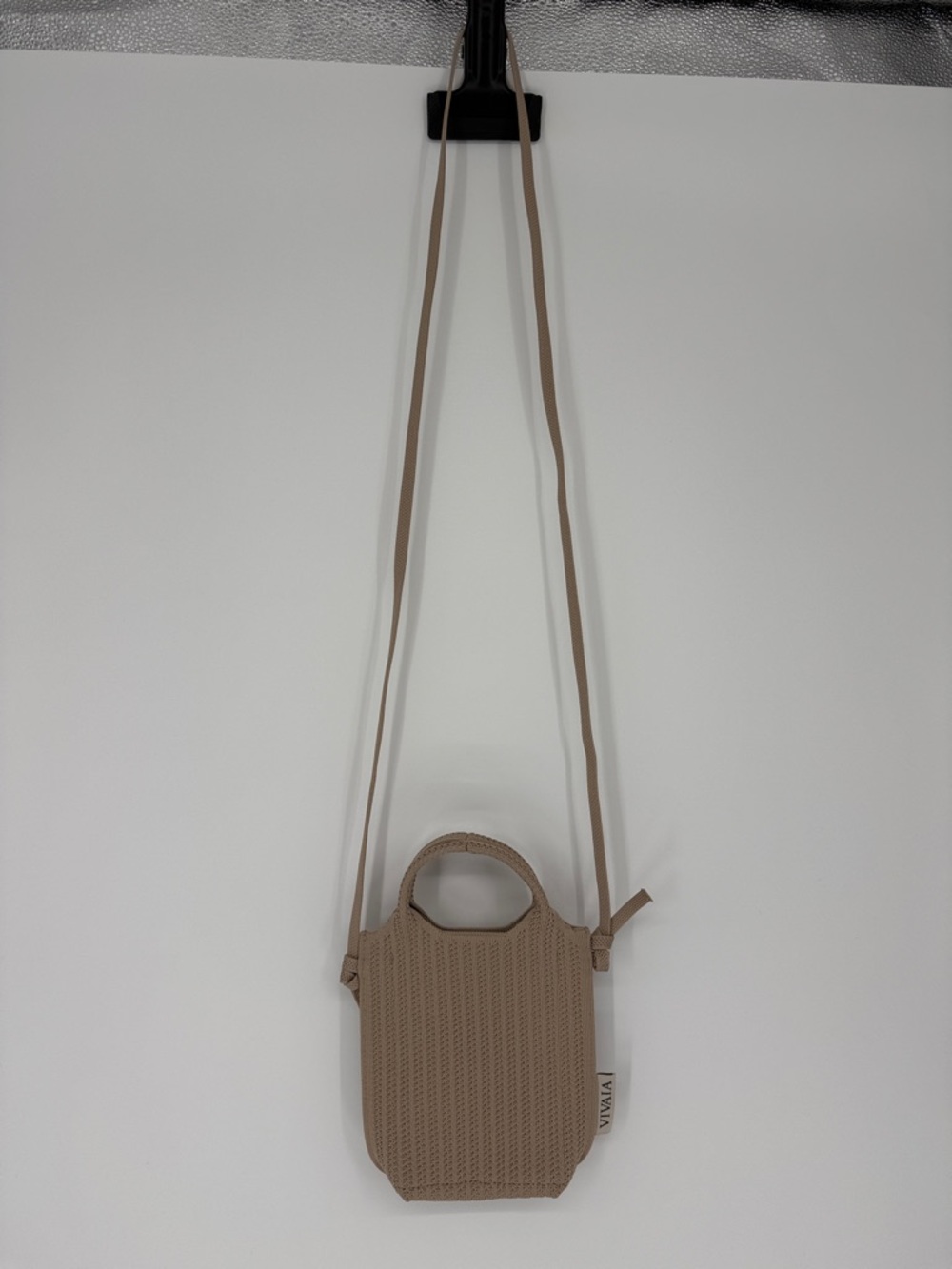 VIVAIA Knit Mini Tote Crossbody Bag Beige Tan Recycled Sustainable Phone Bag